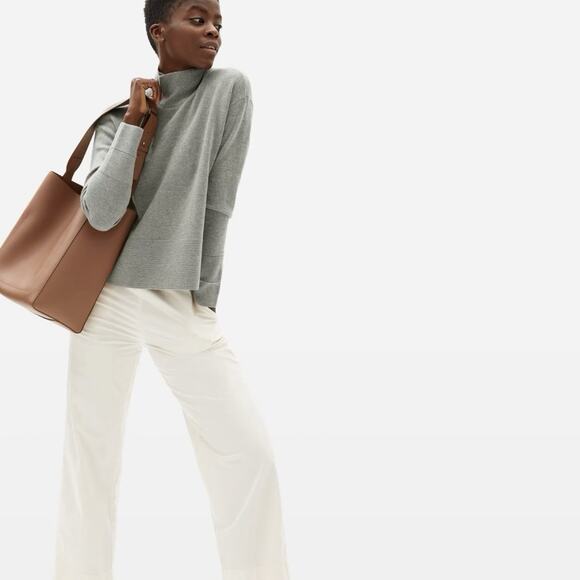 EVERLANE The Studio Bag Leather Cognac Brown Large Minimalist Work Shoulder Bag - Picture 2 of 14